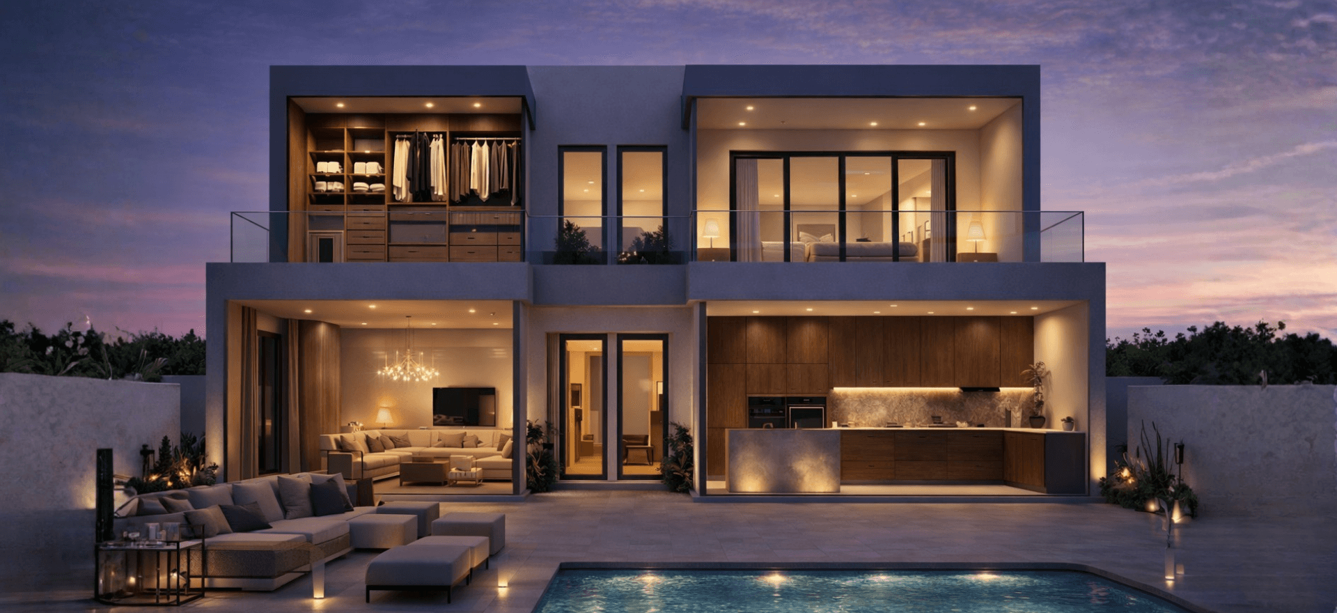 Residential Projects - Private villas and high-end residences with integrated kitchen, joinery, lighting, and outdoor scope.